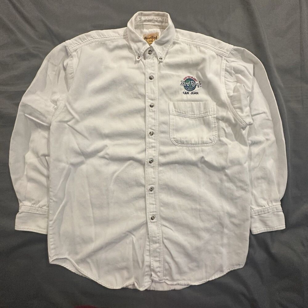 Vintage 90s Hard Rock Cafe Save The Planet Shirt Button Down White Mens M